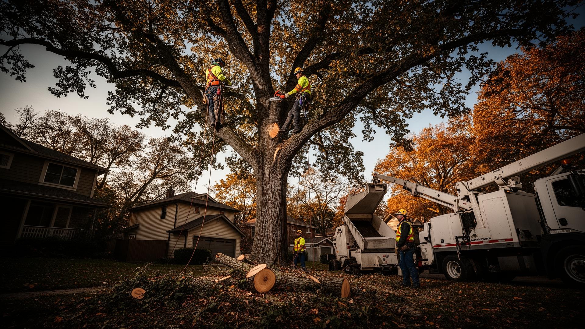 MN Tree Pros crew removing a large oak tree in a Twin Cities neighborhood